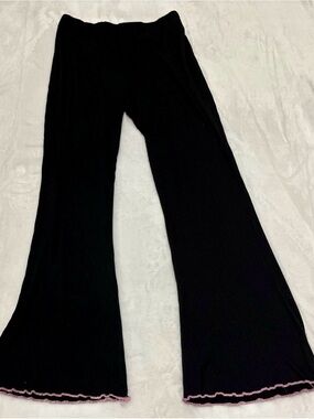 Black Ribbed Flare Pants with Pink Trim
